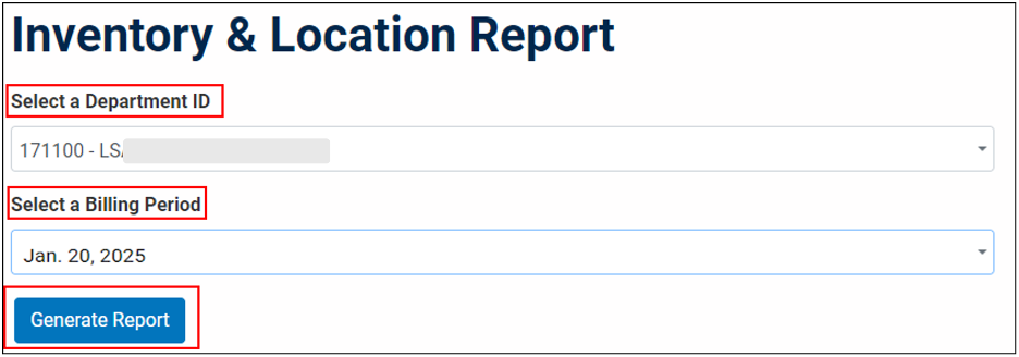 screenshot showing the inventory and location report screen